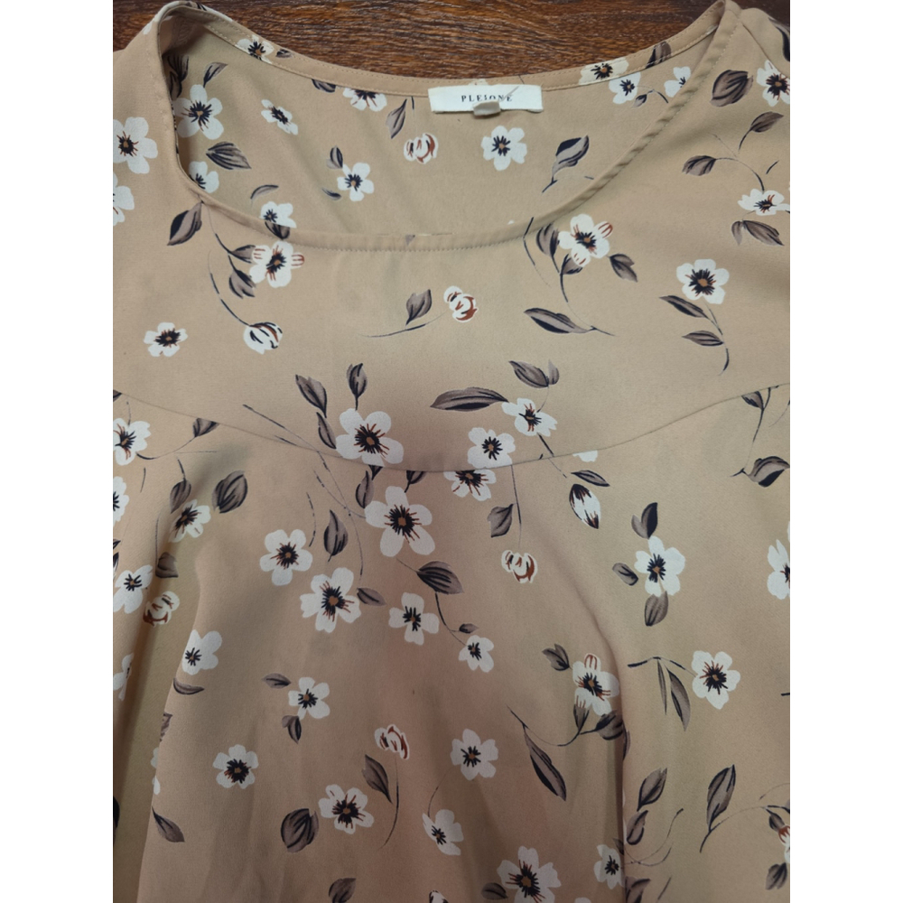Pleione Blouse Top tan floral print size medium - Picture 2 of 4